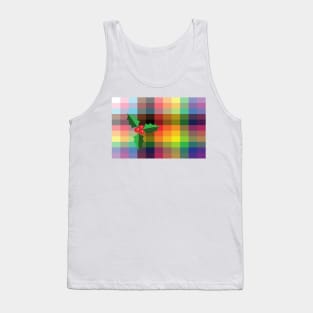 Christmas Mistletoe Rainbow Plaid Tank Top